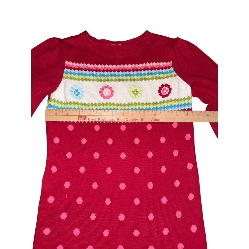 Gymboree Sweater Dress Girls M Red Polka‎ Dot Floral Applique L/S grandmacore